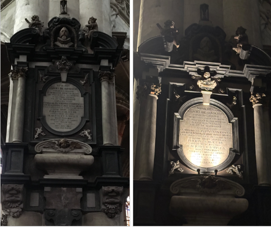 Funerary monument by Flaminio Garnier featuring stone sculptures before it was illuminated. 